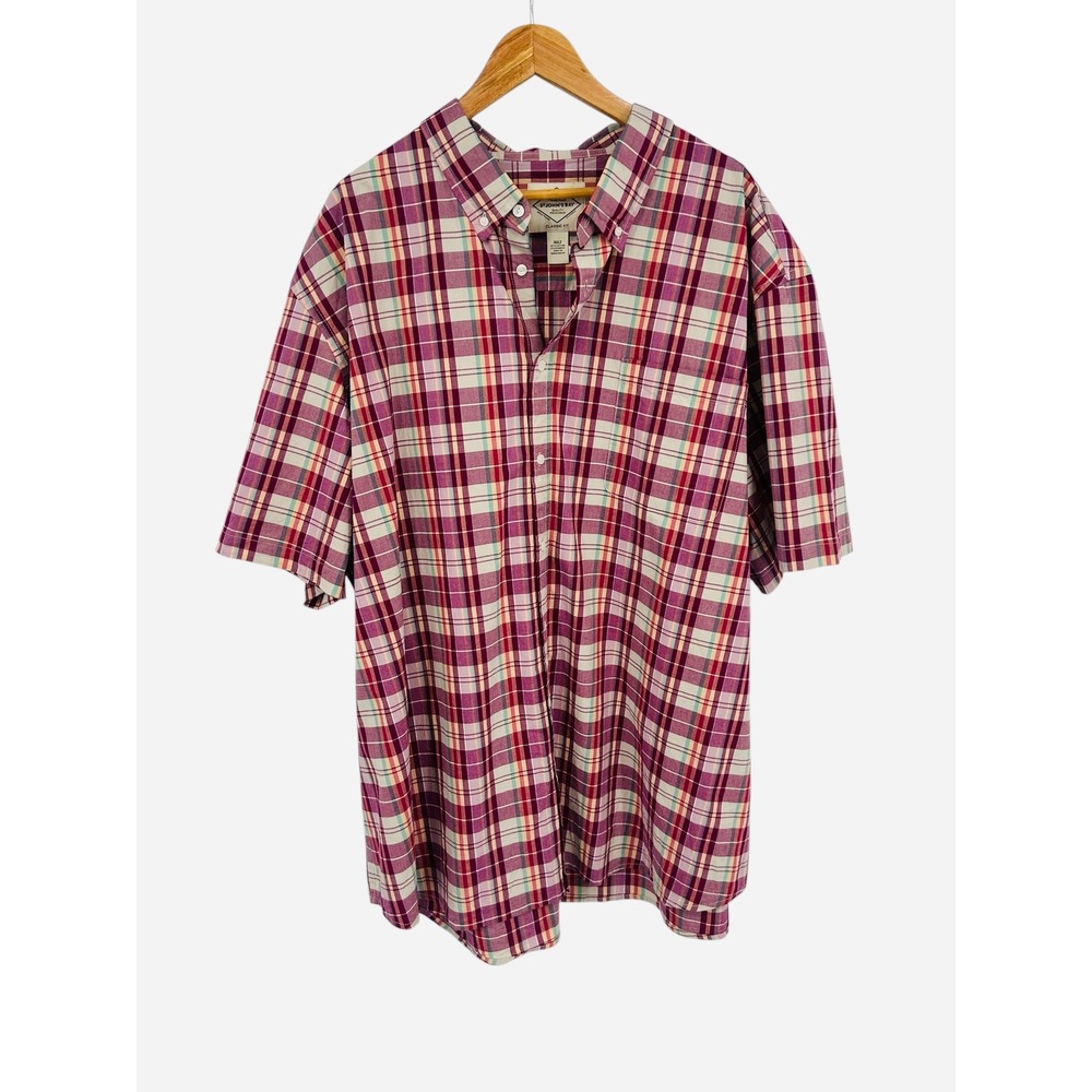 St Johns Bay Mens 4XL Tall Classic‎ Fit Plaid Short Sleeve Button Up Shirt